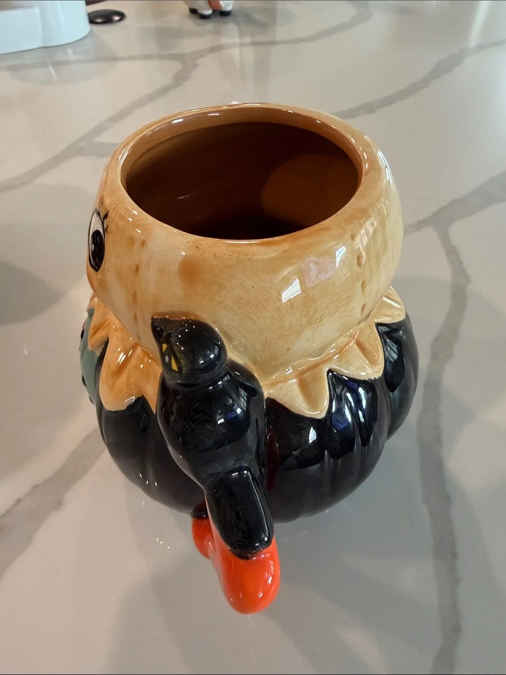 Whimsical Orange & Teal Ceramic Scarecrow Mug
